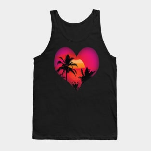 Tropical Island Beach Sunset Heart Tank Top